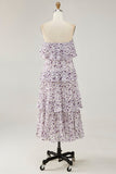Off The Shoulder Purple Flower Printed A Line Sukienka dla gości weselnych