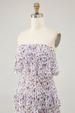 Off The Shoulder Purple Flower Printed A Line Sukienka dla gości weselnych