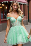 Gorset Mint Green A Line Krótka sukienka na powrót do domu z aplikacjami