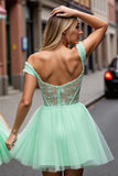 Gorset Mint Green A Line Krótka sukienka na powrót do domu z aplikacjami