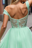 Gorset Mint Green A Line Krótka sukienka na powrót do domu z aplikacjami