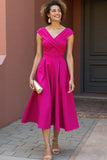 Fuksja V Neck Linia Midi Sukienka Matki Panny Młodej