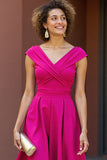 Fuksja V Neck Linia Midi Sukienka Matki Panny Młodej