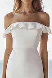 Ivory Off the Shoulder Prosta sukienka zaręczynowa midi z falbankami