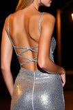Srebrna krótka sukienka koktajlowa Bodycon
