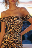 Kahki Leopard Off the Shoulder Bodycon Sukienka koktajlowa
