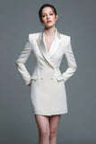 Ivory Peak Lapel Bodycon Krótka Sukienka Robocza