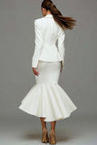 Syrenka Ivory Peak Lapel Midi Sukienka Robocza