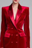 Czerwona aksamitna sukienka robocza bodycon z klapami w klapach midi