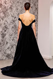 Syrenka Aksamitna Off The Shoulder Sweep Train Holiday Party Sukienka