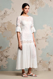 Ivory Lace A Line Długa Sukienka Dla Gości Weselnych Z Rękawami