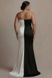 Sweetheart Sheath czarno-biała długa wieczorowa sukienka w rozmiarze plus size z rozcięciem