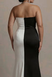 Sweetheart Sheath czarno-biała długa wieczorowa sukienka w rozmiarze plus size z rozcięciem