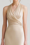 Szampan Halter Pochwa Ruched Suknia Wieczorowa