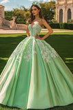 Zielona Suknia Balowa Kochanie Długa Księżniczka Quinceanera Sukienka Z Aplikacjami