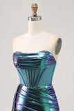 Metaliczna zielona gorset z marszczeniami bodycon krótka sukienka na powrót do domu