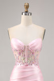 Candy Pink Satin Bodycon Krótki Gorset Sukienka Na Powrót Do Domu Z Aplikacją