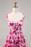 Kwiatowy gorset w kolorze fuksji z nadrukiem linii Homecoming Dress