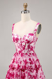 Kwiatowy gorset w kolorze fuksji z nadrukiem linii Homecoming Dress