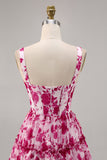 Kwiatowy gorset w kolorze fuksji z nadrukiem linii Homecoming Dress