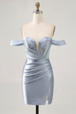 Gorset Dusty Blue Bodycon Z Odkrytymi Ramionami Sukienka Na Powrót Do Domu