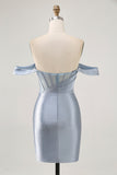 Gorset Dusty Blue Bodycon Z Odkrytymi Ramionami Sukienka Na Powrót Do Domu