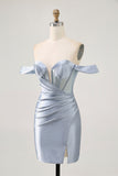 Gorset Dusty Blue Bodycon Z Odkrytymi Ramionami Sukienka Na Powrót Do Domu