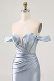 Gorset Dusty Blue Bodycon Z Odkrytymi Ramionami Sukienka Na Powrót Do Domu