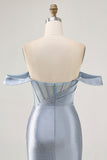Gorset Dusty Blue Bodycon Z Odkrytymi Ramionami Sukienka Na Powrót Do Domu