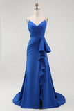 Sukienka na studniówkę Royal Blue Mermaid bez ramiączek z szarfą