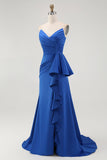 Sukienka na studniówkę Royal Blue Mermaid bez ramiączek z szarfą
