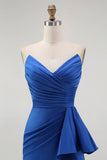 Sukienka na studniówkę Royal Blue Mermaid bez ramiączek z szarfą