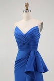 Sukienka na studniówkę Royal Blue Mermaid bez ramiączek z szarfą