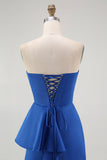 Sukienka na studniówkę Royal Blue Mermaid bez ramiączek z szarfą