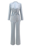Dusty Blue Peak Lapel 2-częściowy garnitur damski z szarfą