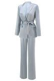 Dusty Blue Peak Lapel 2-częściowy garnitur damski z szarfą