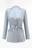 Dusty Blue Peak Lapel 2-częściowy garnitur damski z szarfą