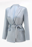 Dusty Blue Peak Lapel 2-częściowy garnitur damski z szarfą