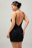 Błyszcząca cekinowa sukienka z dekoltem w serek Bodycon 1920