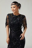 Gatsby Black Golden Sequin z lat 20. XX wieku damska peleryna z koralikami