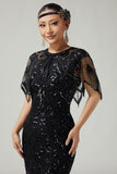 Gatsby Black Golden Sequin z lat 20. XX wieku damska peleryna z koralikami