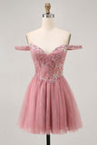 Sukienka z odkrytymi ramionami Dusty Rose Floral A Line Homecoming