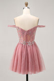 Sukienka z odkrytymi ramionami Dusty Rose Floral A Line Homecoming