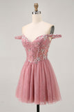 Sukienka z odkrytymi ramionami Dusty Rose Floral A Line Homecoming