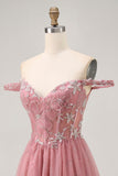 Sukienka z odkrytymi ramionami Dusty Rose Floral A Line Homecoming