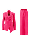 Fuksja Peak Lapel 2-częściowe garnitury damskie z guzikami