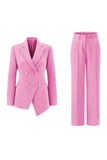 Fuksja Peak Lapel 2-częściowe garnitury damskie z guzikami