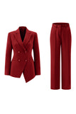 Fuksja Peak Lapel 2-częściowe garnitury damskie z guzikami