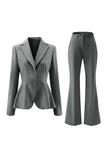 Szaro-zielone 2-częściowe garnitury damskie Slim Fit z guzikiem