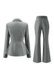 Szaro-zielone 2-częściowe garnitury damskie Slim Fit z guzikiem